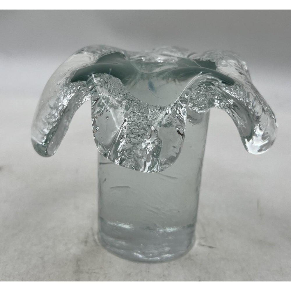 VTG Blenko Hand Blown Glass Candle Holder 4 in. Melted Ice Floe MCM